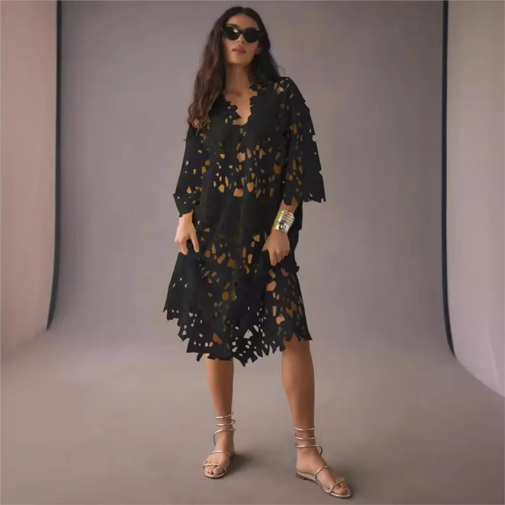 Sexy Lace Hollow Out V-Neck Beach Dress