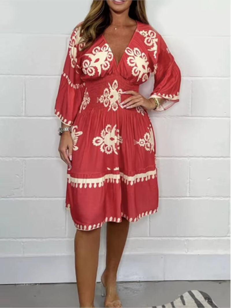 Elegant V-Neck Midi Dress