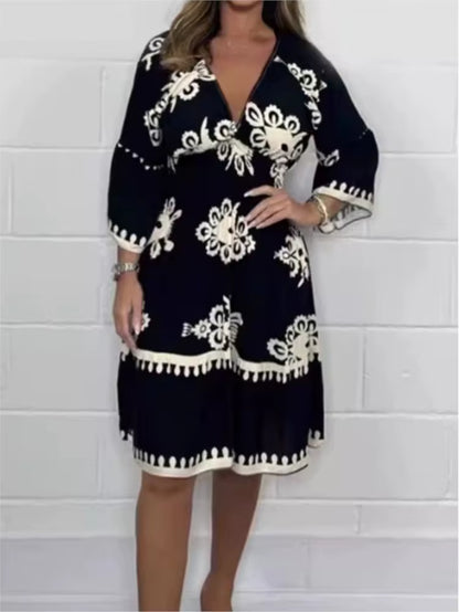 Elegant V-Neck Midi Dress