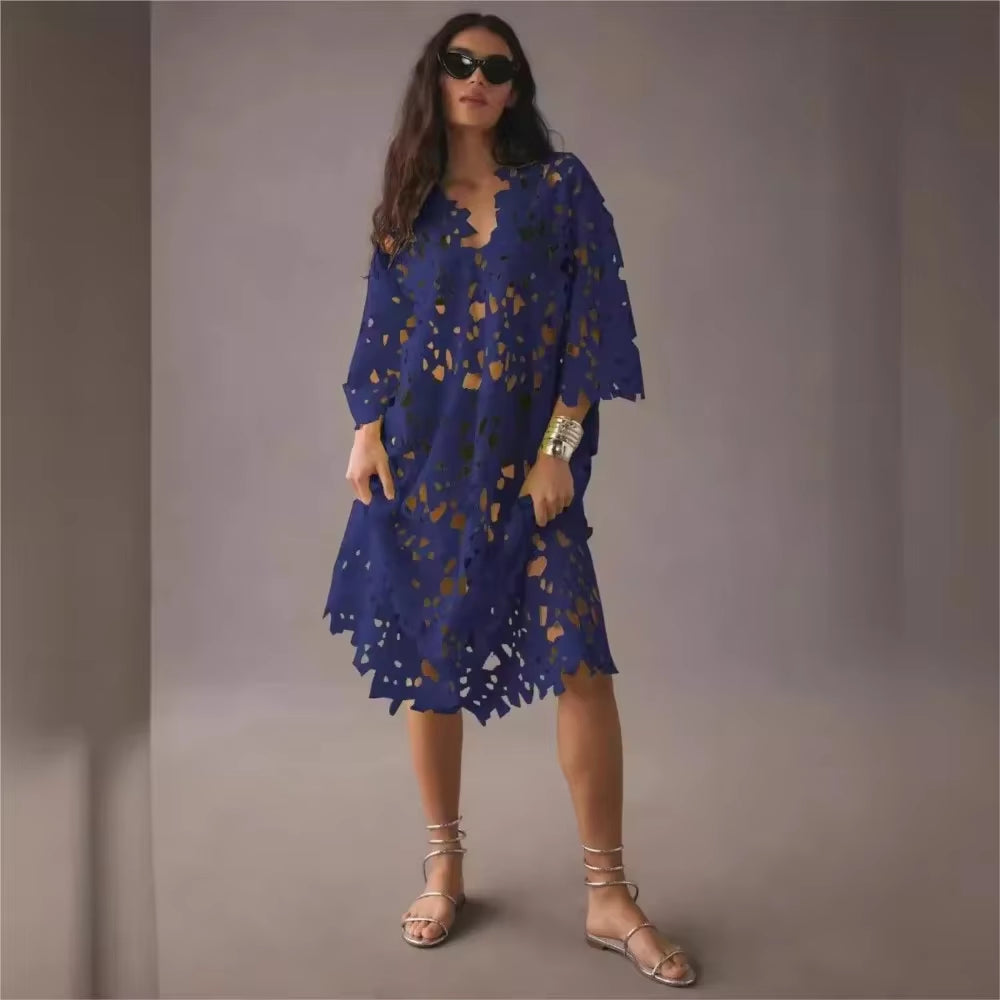 Sexy Lace Hollow Out V-Neck Beach Dress